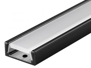 Алюминиевый профиль чёрный мат L-2м х16х 6 мм с матовым экраном, с заглуш накладной