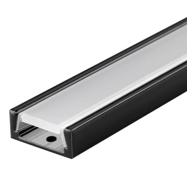 Алюминиевый профиль чёрный мат L-2м х16х 6 мм с матовым экраном, с заглуш накладной