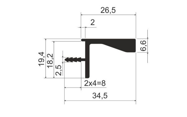 Мебельная ручка врезная алюминий MODUS для верхних баз длина 4,0м черный браш